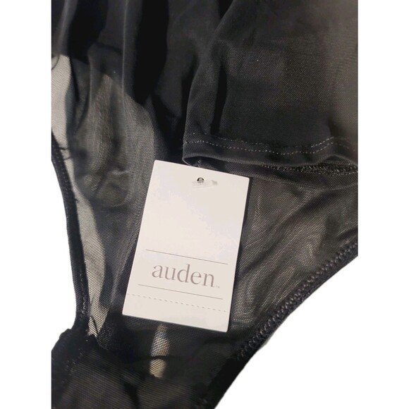 Auden Women's XS Mesh Long Sleeve Bodysuit Stretch Black Snap Close Transparent - Picture 7 of 9